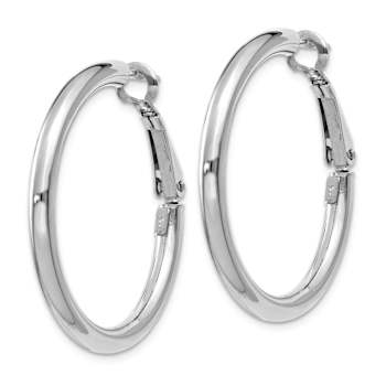 Rhodium Over 14k White Gold Polished 1 1/4" Round Hoop Earrings