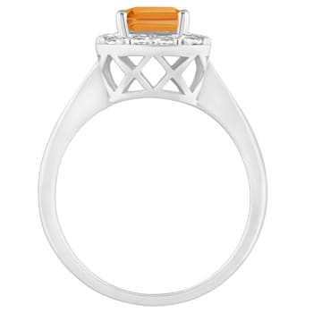 8x6mm Emerald Cut Citrine And White Topaz Accents Rhodium Over Sterling
Silver Halo Ring