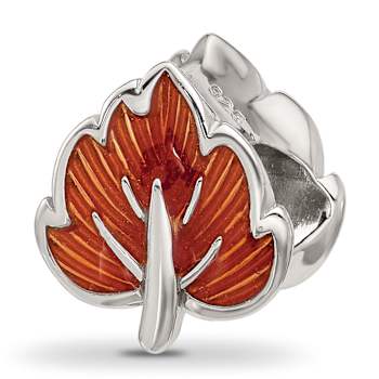 Sterling Silver Cubic Zirconia Enamel Ember Red Leaf Bead