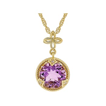 Amethyst And White Zircon Pendant Necklace In 18K Gold Over Sterling
Silver 3.18ctw