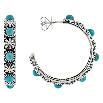 Turquoise And Filigree Hoop Earrings In Sterling Silver 4mm