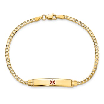 14k Yellow Gold Medical Red Enamel Curb Link ID Bracelet