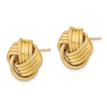 14k Yellow Gold Polished and Textured Love Knot Stud Earrings