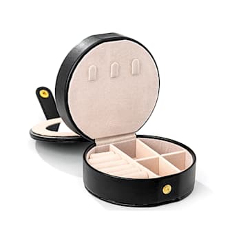 Black Round Double Layer Jewelry Box with Mirror