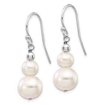 Rhodium Over 14K White Gold 6-9mm Semi-round Freshwater Cultured Pearl
Graduated Dangle Earrings