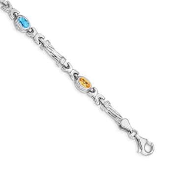 Rhodium Over 14k White Gold Rainbow Gemstone Bracelet