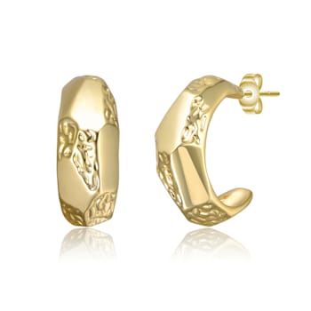 Geometric Gold Nugget C-Hoop Earrings In 14K Gold Over Brass
