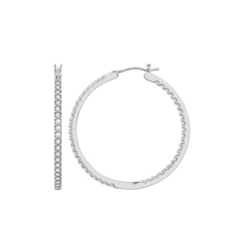 White Cubic Zirconia Platinum Over Sterling Silver Hoops 1.32ctw