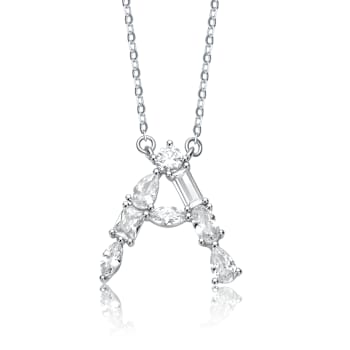 Initial A Mixed Cut CZ Pendant Necklace In Sterling Silver 18 Inch