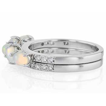 Opal And Zircon Stackable Ring Set In Sterling Silver 1.09ctw
