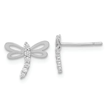 Rhodium Over 14K White Gold Polished Cubic Zirconia Dragonfly Post Earrings
