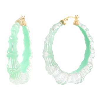 14K Yellow Gold Over Sterling Silver Acrylic and Enamel Bamboo Illusion
Hoops in Mint Green