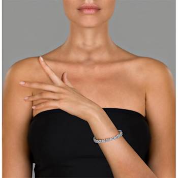 Clear Cubic Zirconia, Rhodium Plated over Brass Three Row Bracelet