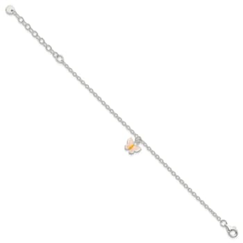 Sterling Silver Enamel Butterfly with 1.5-inch Extension Childrens Bracelet