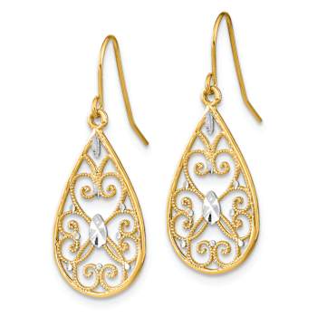 14K Two-tone Gold Diamond-Cut Filigree Fancy Dangle Earrings