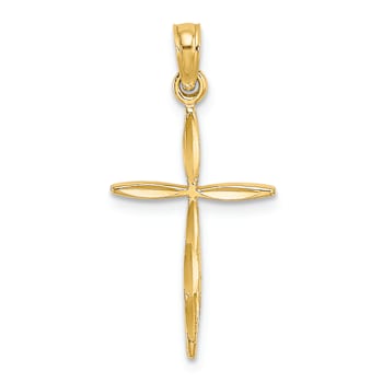 14k Yellow Gold Diamond-Cut with Tapered Ends Cross Charm