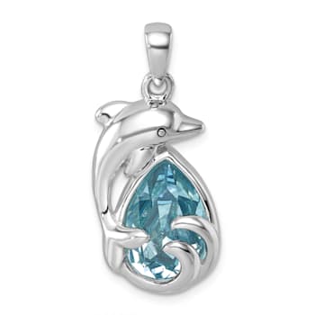 Rhodium Over Sterling Silver Polished Crystal Dolphin Pendant
