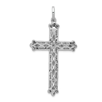 Rhodium Over 14K White Gold 1ct. Diamond Budded Cross Pendant
