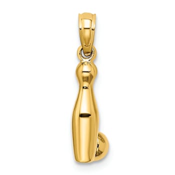 14k Yellow Gold 3D Textured Bowling Pin and Ball Charm