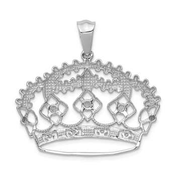 Rhodium Over 14k White Gold Diamond Crown Pendant