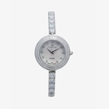 Croton Svelte Silver Tone Bolero Cubic Zirconia Watch and Bracelet Set