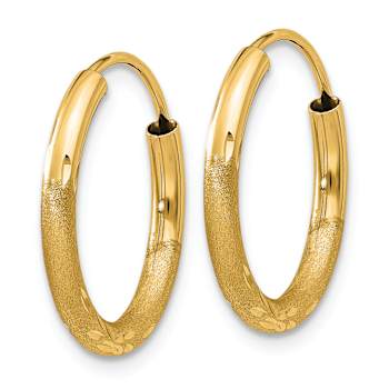 14k Yellow Gold Satin and Diamond-Cut 11/16" Endless Hoop Earrings