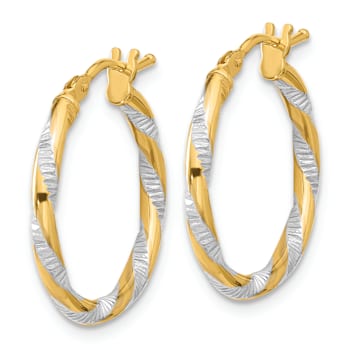 14k Two-tone Polished and Diamond-Cut 3/4" Hoop Earrings