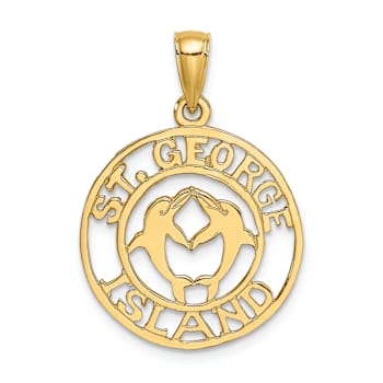 14k Yellow Gold Saint George Island with Dolphins Circlular Charm