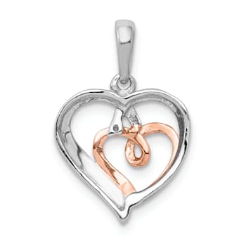 14K Two-tone Gold Diamond Double Hearts Pendant