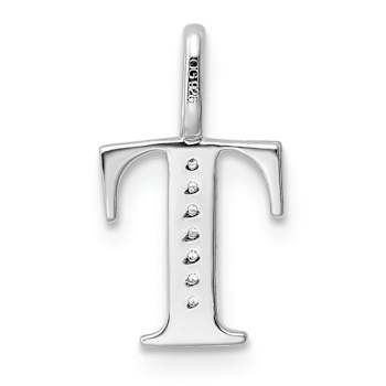 14K White Gold Diamond Letter T Initial Pendant