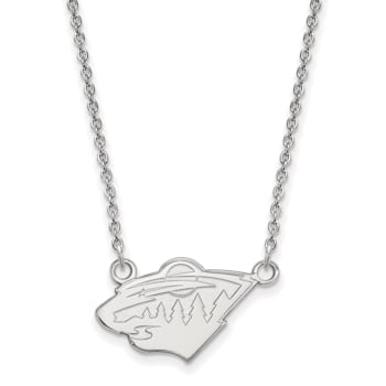 Rhodium Over Sterling Silver NHL LogoArt Minnesota Wild Small Pendant Necklace