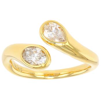 Oval And Pear Moissanite Bypass Two-Stone Ring In 14K Gold Over Sterling Silver