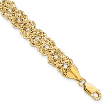 14K Yellow Gold Diamond-cut Braided Rope Chain Bracelet