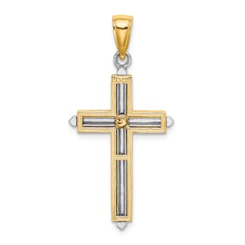 14k Yellow Gold and 14k White Gold Polished Cross Charm