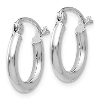 Rhodium Over 14k White Gold Polished 1/2" Tube Hoop Earrings