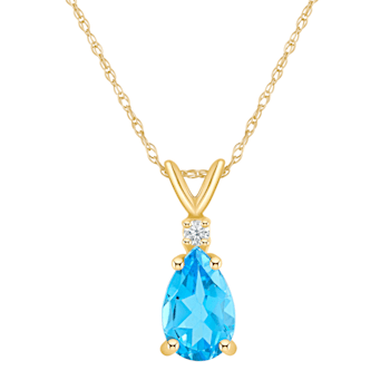 8x5mm Pear Shape Blue Topaz with Diamond Accent 14k Yellow Gold Pendant
With Chain
