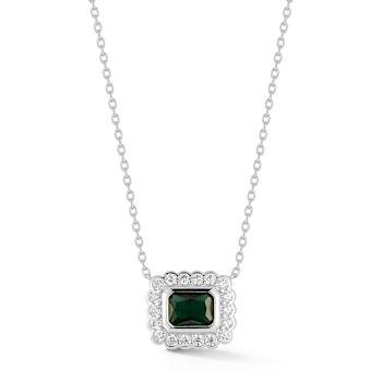Rachel Zoe Green CZ Halo Pendant Necklace in Rhodium Over Sterling Silver