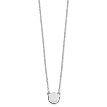 Rhodium Over Sterling Silver Tiny Circle Block Letter L  Initial Necklace
