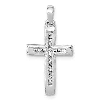 Rhodium Over 14k White Gold Small Diamond Cross Pendant