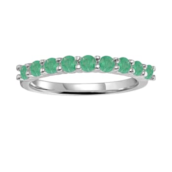 Round Emerald Sterling Silver Anniversary Style Stackable Band Ring, 0.80ctw