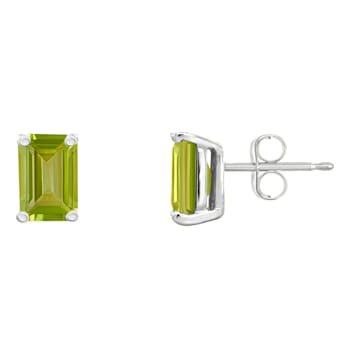 6x4mm Emerald Cut Peridot 14k White Gold Stud Earrings