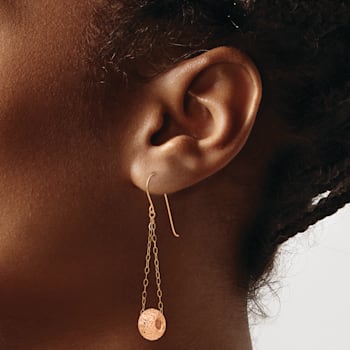 14k Rose Gold Chain with Diamond-Cut Puff Donut Bead Dangle Earrings