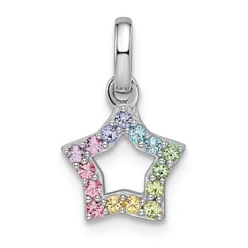 Rhodium Over Sterling Silver Rainbow Nano Crystal Star Pendant