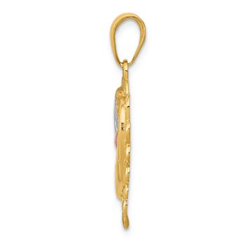 14K Tri-color Gold Textured Dolphins in Heart Pendant