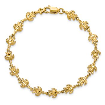 14k Yellow Gold Polished and Textured Turtle Link Bracelet