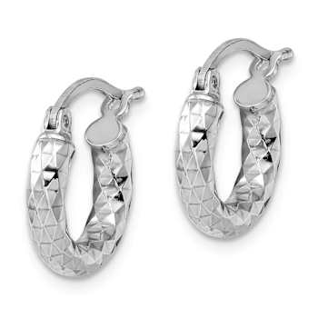 Rhodium Over Sterling Silver 3.00mm Diamond-cut Hoop Earrings
