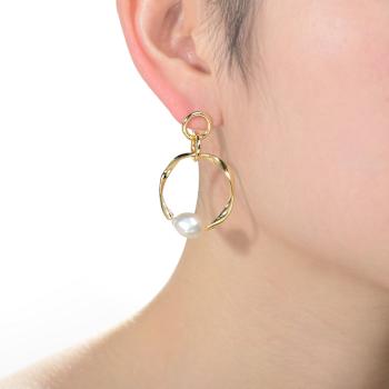 Freshwater Pearl Circle Dangle Earrings In 14K Gold Over Sterling Silver