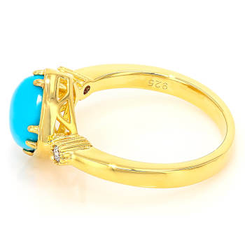 Turquoise Square Cushion And Lab-Grown Diamond Ring In 18K Gold Over
Sterling Silver