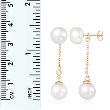 White Cultured Freshwater Pearl 14k Yellow Gold Earrings 7-7.5mm