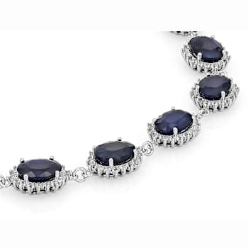 Blue Sapphire And White Topaz Tennis Bracelet In Sterling Silver 20.07ctw